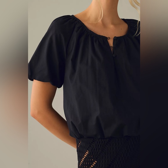 By Anthropologie Short-Sleeve Peasant Blouse XSP- black - Picture 3 of 6